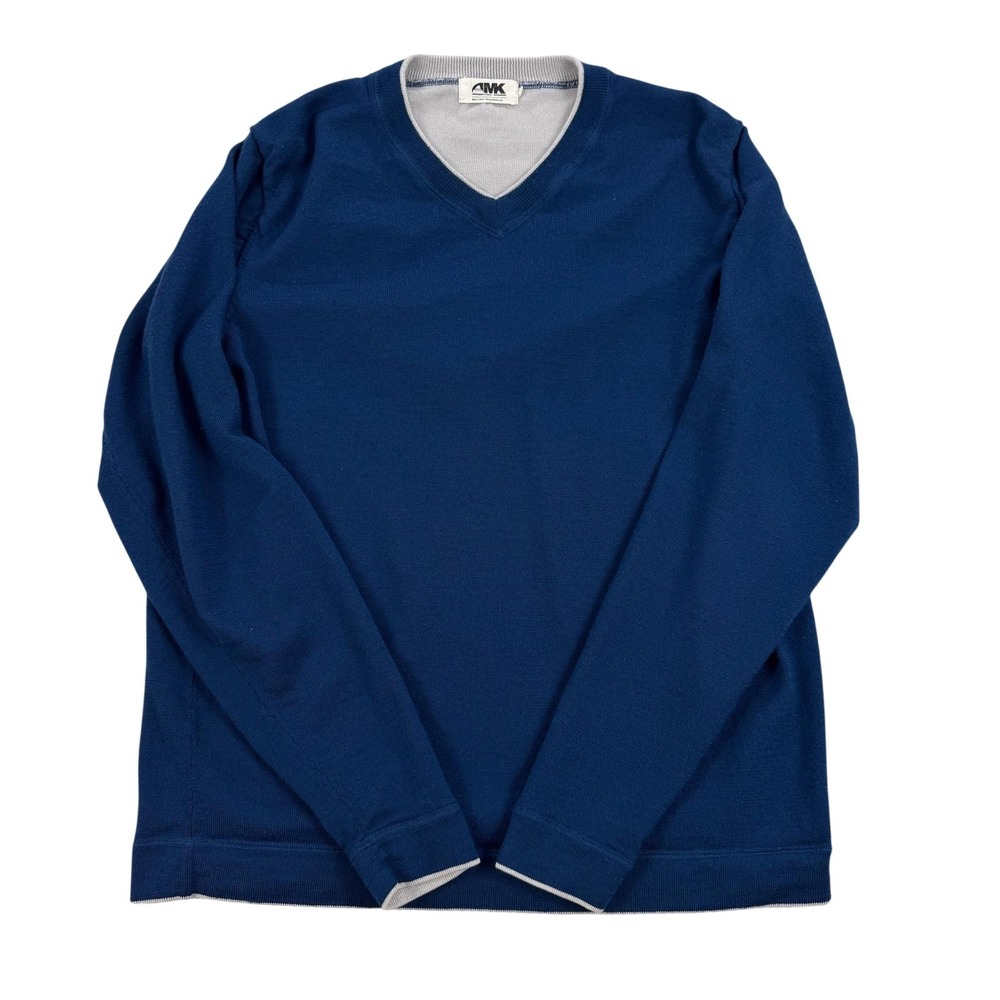 Mountain Khakis Sweater Mens Medium Blue 100% Merino Wool V Neck Knit Pullover